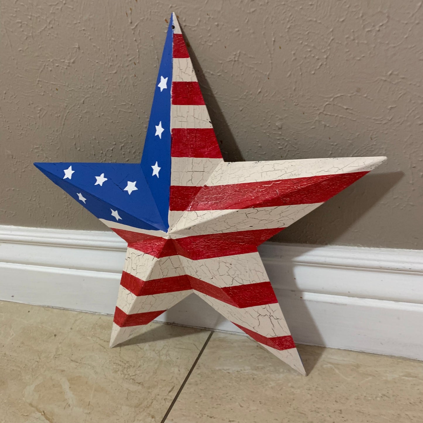 CRACKLE STAR RED WHITE BLUE Metal Wall Art Western Home Decor Handmade 9",12",16",24",30",34",36"