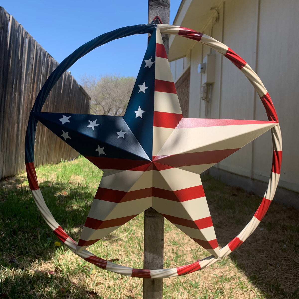 AMERICAN USA FLAG BARN STAR METAL RED IVORY BEIGE BLUE STAR12",16",24",32"36",38",40",48"