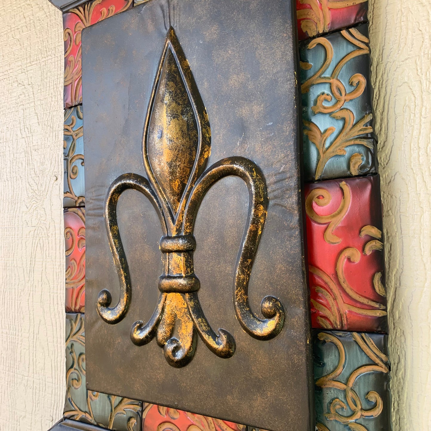 RA7868 FLEUR DE LIS SQUARE WALL DECOR WESTERN HOME DECOR 24" X 16" HANDMADE NEW