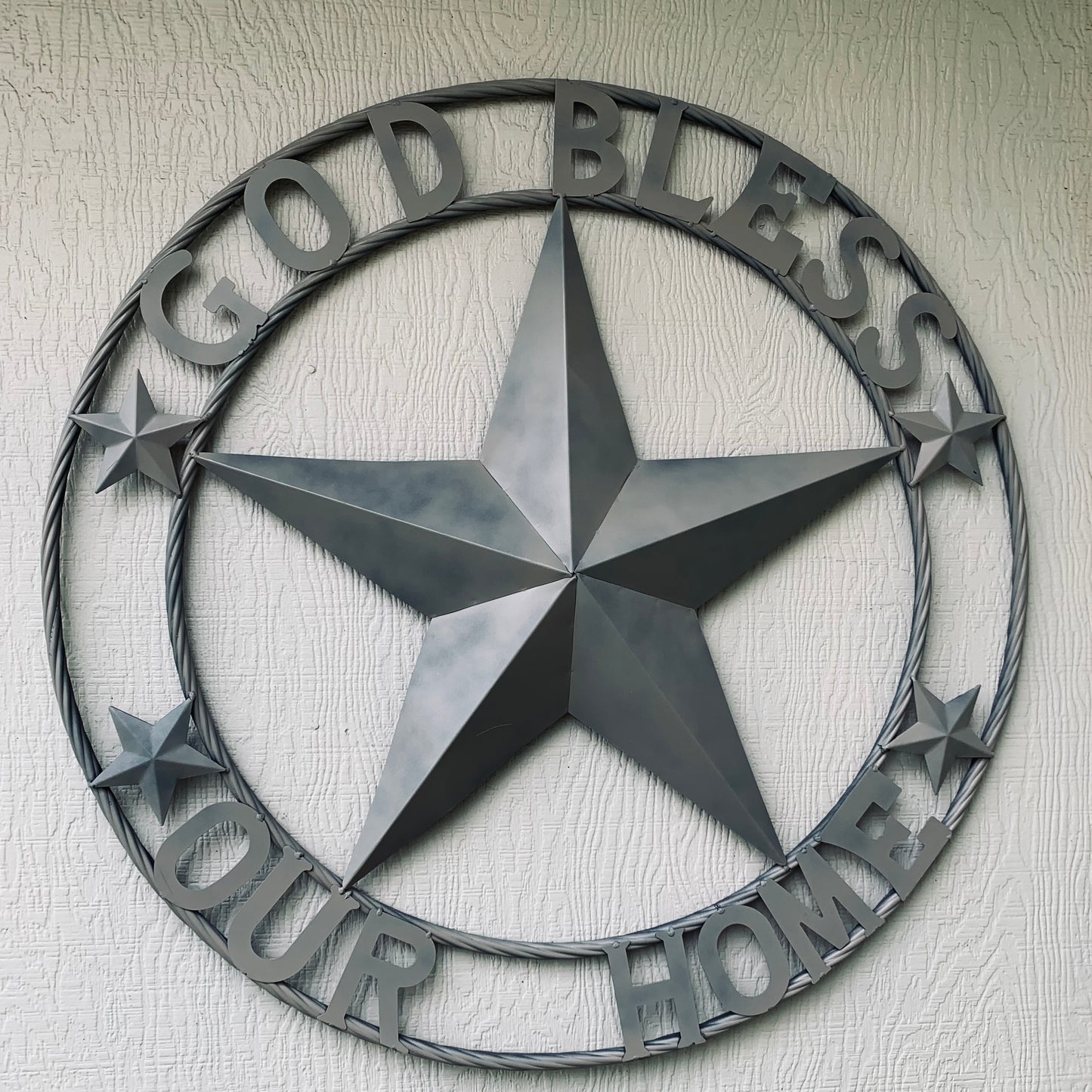 GOD BLESS OUR HOME RUSTIC BEIGE BARN METAL STAR ROPE RING WALL ART WESTERN HOME DECOR HANDMADE NEW #EH11686