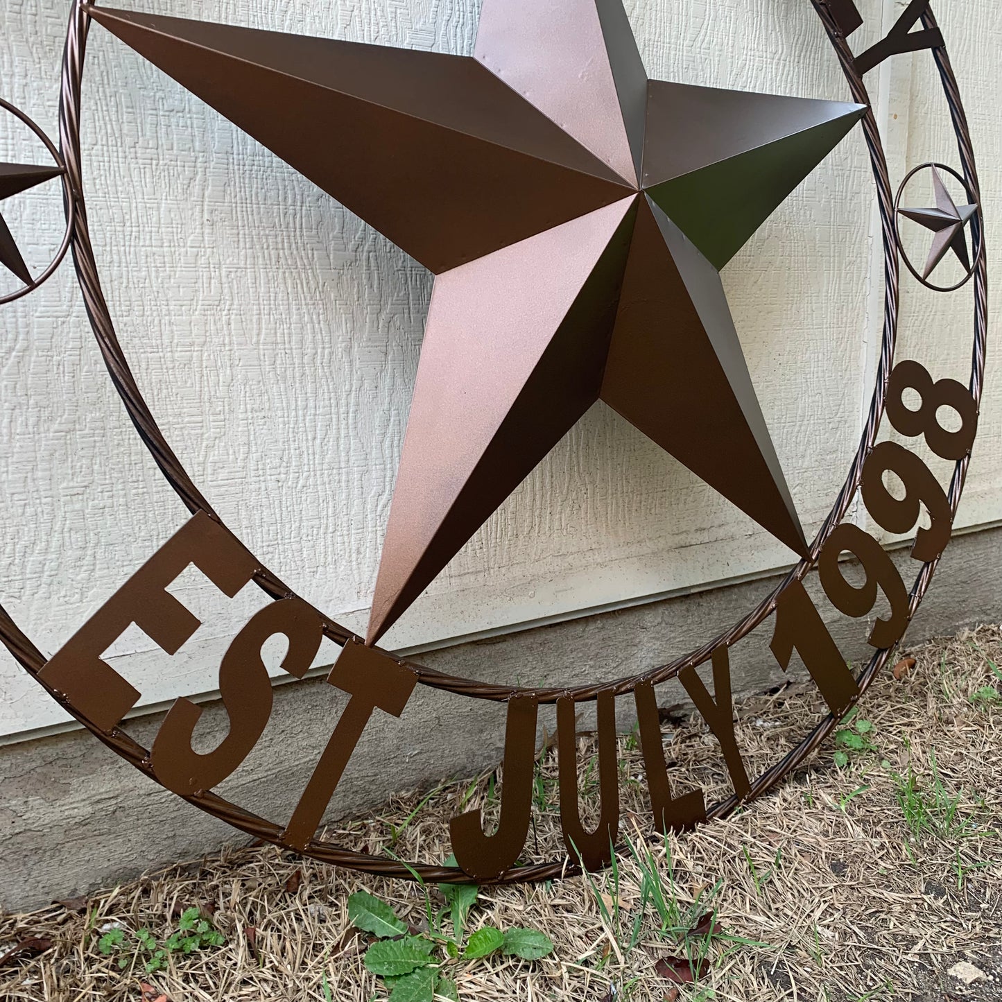 THE WILD FAMILY STYLE CUSTOM FAMILY NAME STAR METAL BARN STAR ROPE RING WESTERN HOME DECOR BRONZE HANDMADE 24",32",34",36",40",42",44",48",50"