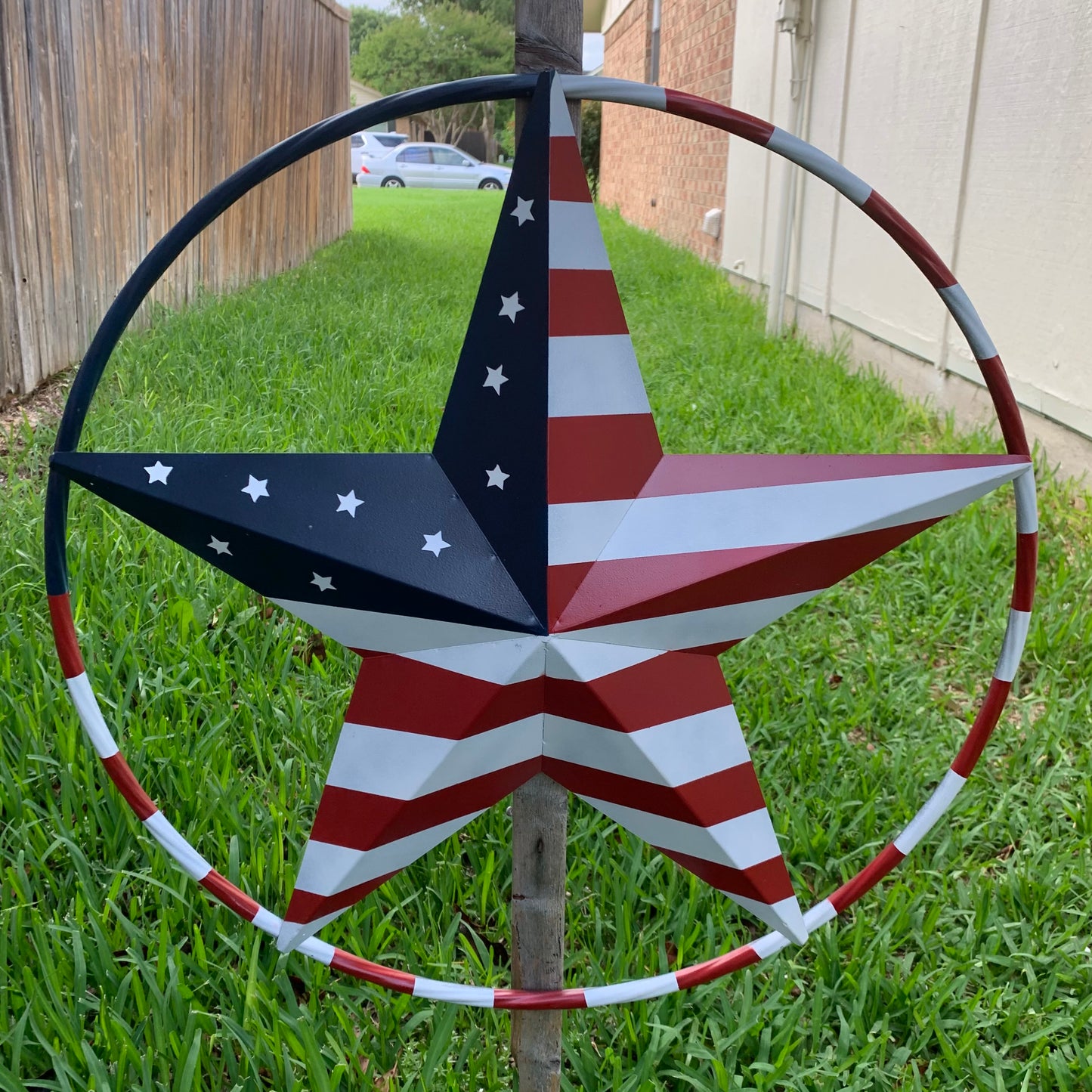 USA FLAG STAR AMERICAN FLAG METAL3D TWIST ROPE RING RED WHT BLUE WESTERN HOME DECOR HANDMADE #EH11925, 12",24",36",48"