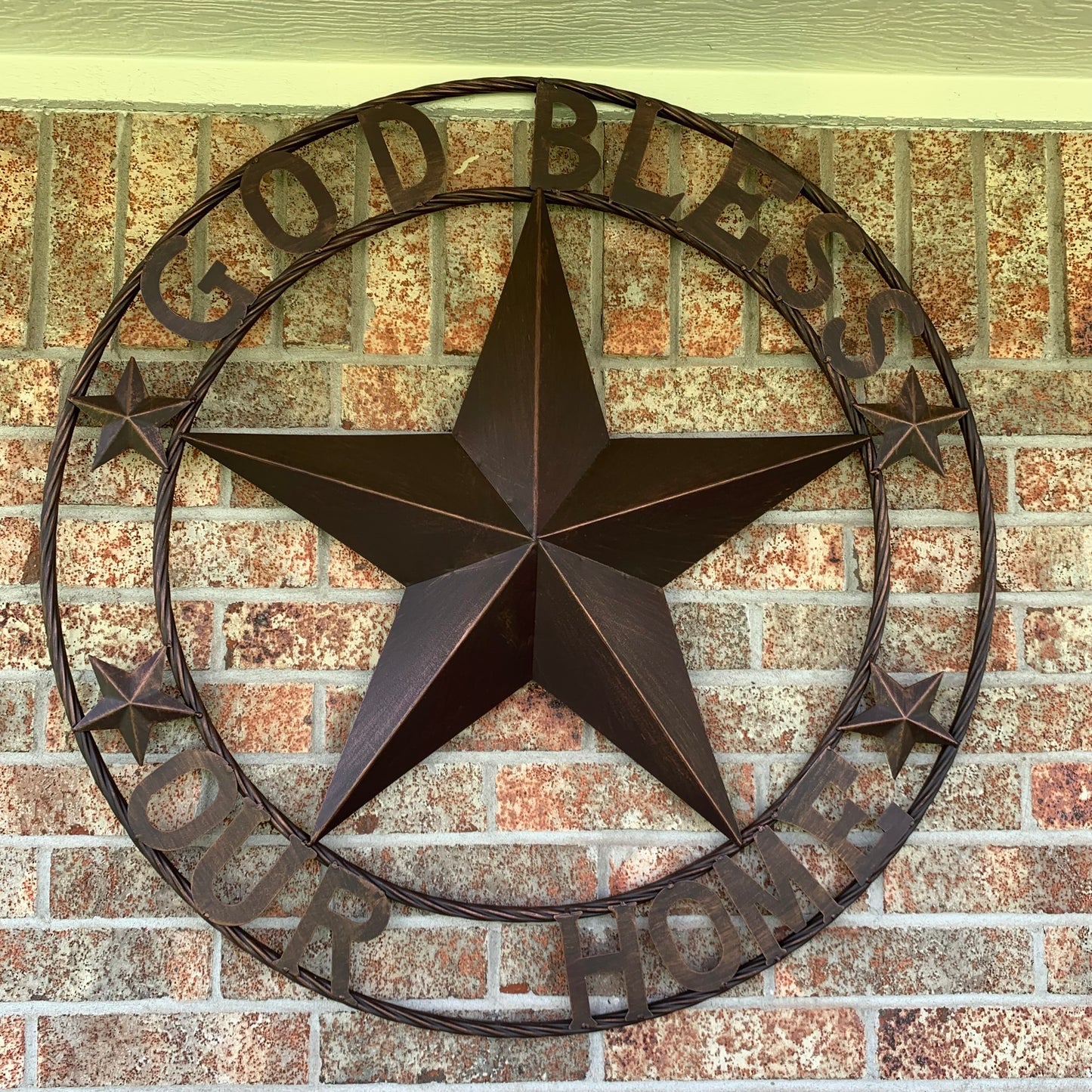 GOD BLESS OUR HOME BARN STAR METAL LONE STAR TWISTED ROPE RING WESTERN HOME DECOR HANDMADE #EH11040