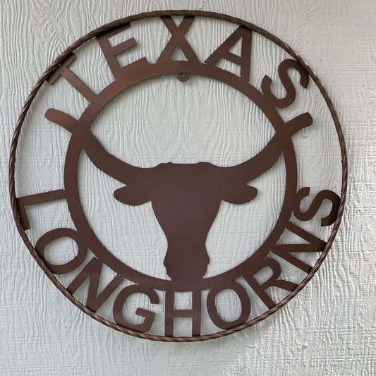 TEXAS LONGHORNS CUSTOM METAL VINTAGE CRAFT SIGN TEAM ART WESTERN HOME DECOR RUSTIC BRONZE #EH12552 12",18",24",36",50"
