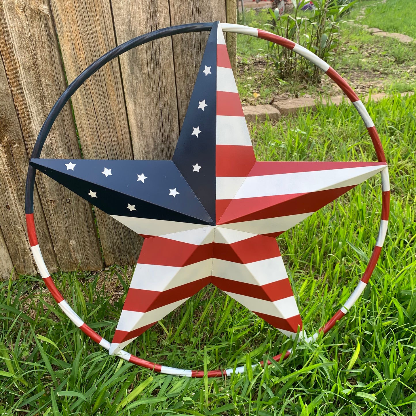 USA FLAG STAR AMERICAN FLAG METAL3D TWIST ROPE RING RED WHT BLUE WESTERN HOME DECOR HANDMADE #EH11925, 12",24",36",48"