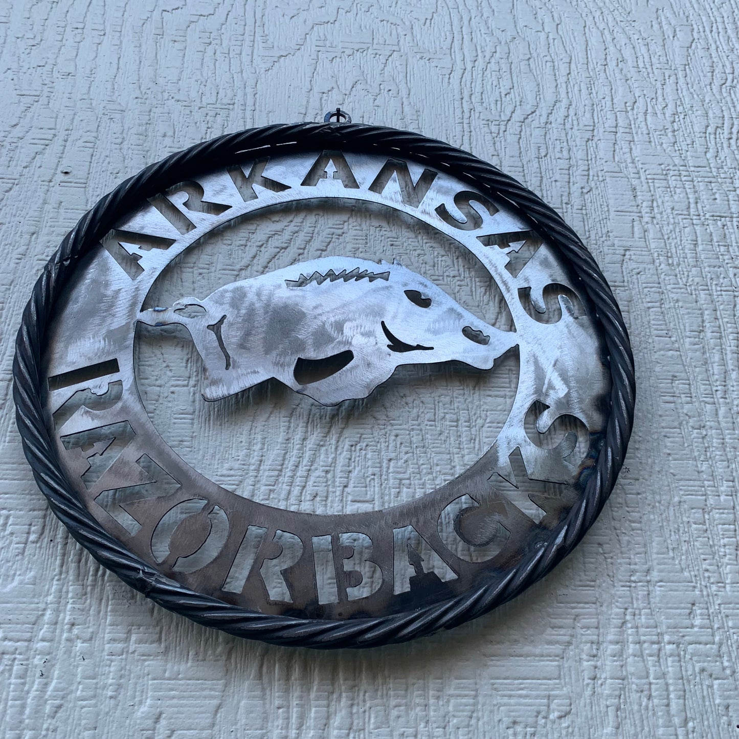 12", 18", 24", 32" ARKANSAS RAZORBACKS CUSTOM RAW METAL VINTAGE CRAFT WIDE BAND RING TEAM SIGN HANDMADE