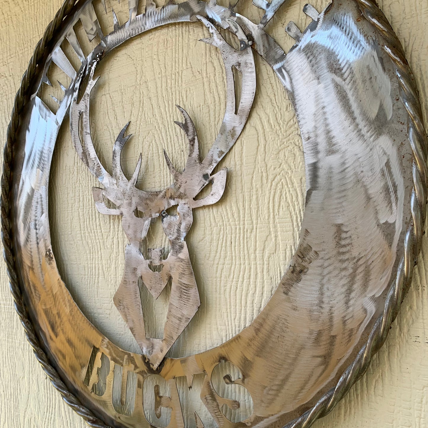 24" MILWAUKEE BUCKS RAW METAL WIDE BAND DISC STYLE METAL CUSTOM VINTAGE CRAFT TEAM SPORTS SIGN HANDMADE