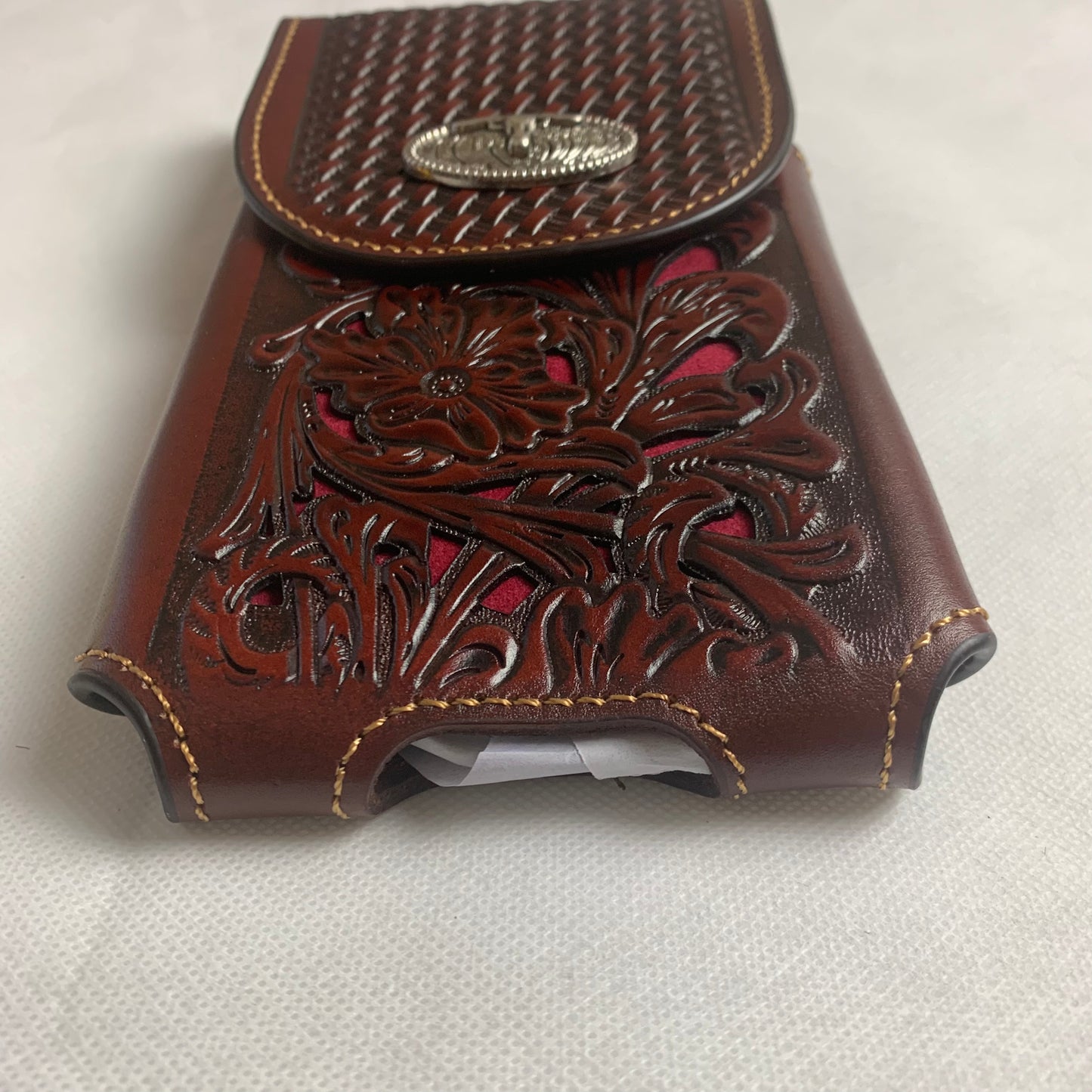7.5" LONGHORNS COFFEE BROWN LEATHER POUCH EXTRA LARGE  BELT LOOP HOLSTER CELL PHONE CASE UNIVERSAL OVERSIZE