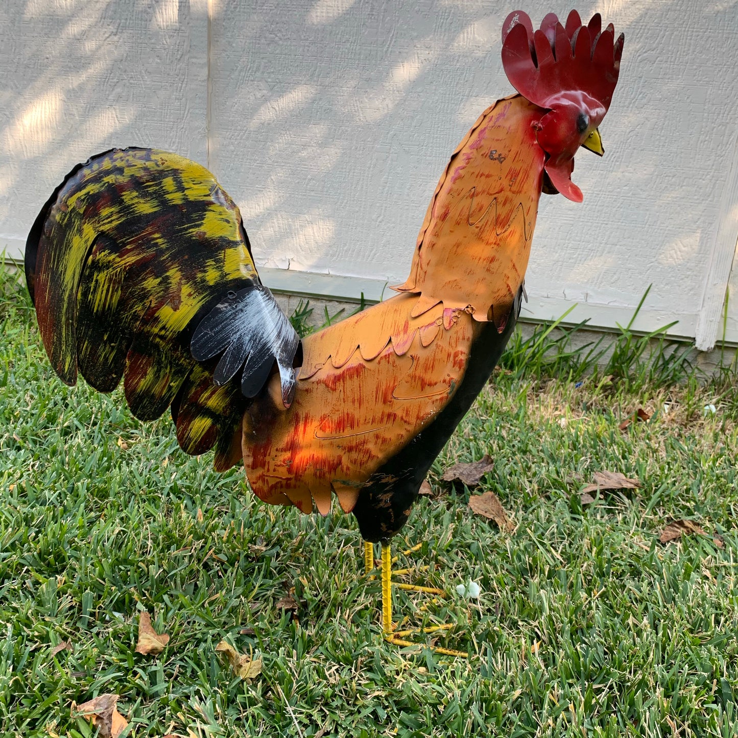 #34-025 RUSTIC ORANGE RED ROOSTER 18",30",40" GARDEN METAL ANIMAL SCULPTURE METAL DECOR ORNAMENT 16"L x 20" high
