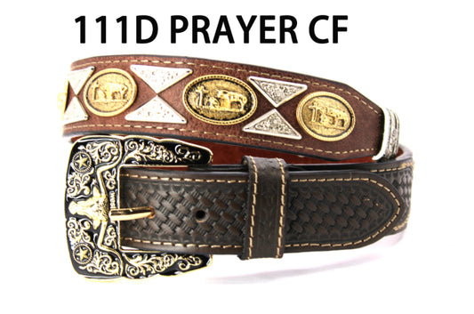 WS111D PRAYER LEATHER BELT CF BROWN WESTERN BELTS FASHION NEW STYLE