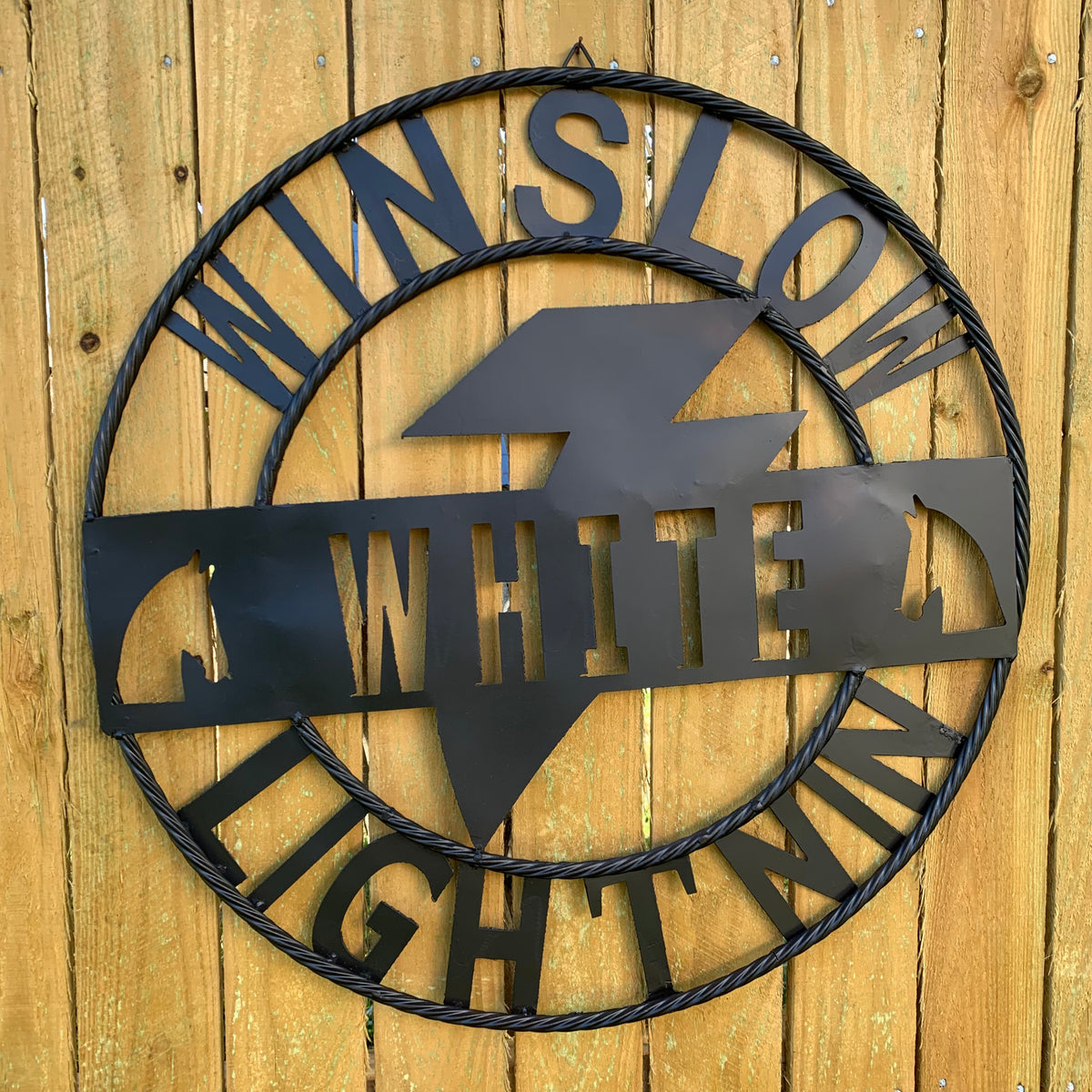 CUSTOM NAME LIGHTNIN HORSE STYLE SIGN RAW METAL BARN ROPE RING WESTERN HOME DECOR HANDMADE 24",32",36"
