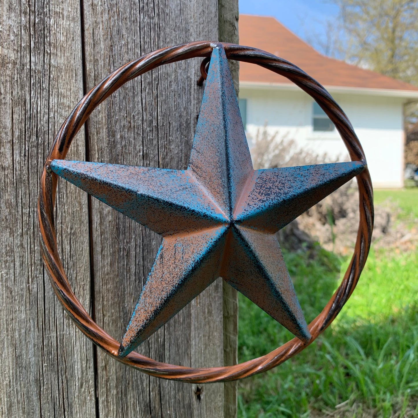 TURQUOISE DISTRESSED BARN METAL STAR WESTERN HOME DECOR ART HANDMADE #EH13601