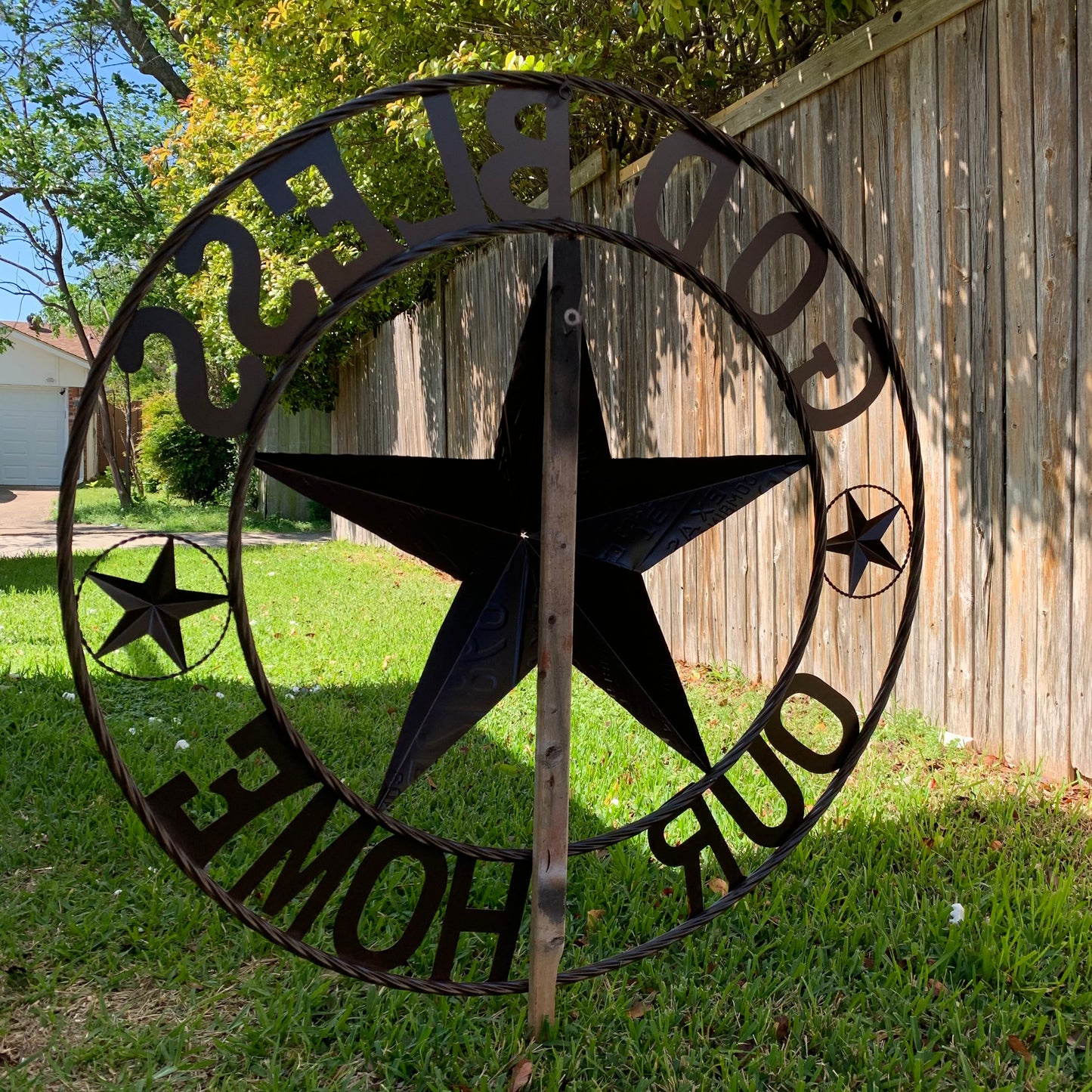 GOD BLESS OUR HOME LICENSE PLATE BARN METAL STAR ROPE RING WALL ART WESTERN HOME DECOR RED WHITE BLUE HANDMADE #EH12927