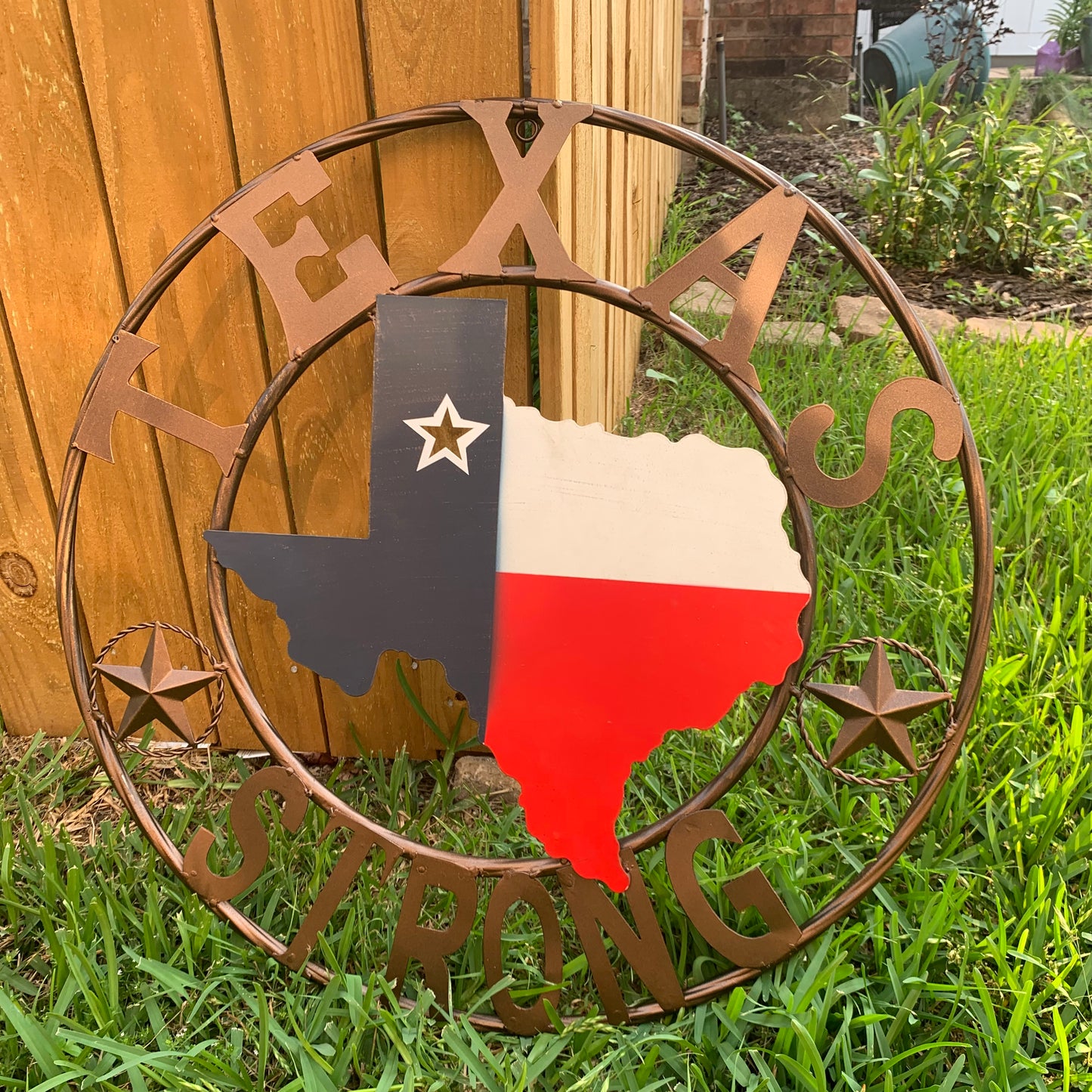 TEXAS STRONG BARN METAL WALL ART SIGN WESTERN HOME DECOR RED WHITE BLUE HANDMADE #EH13213
