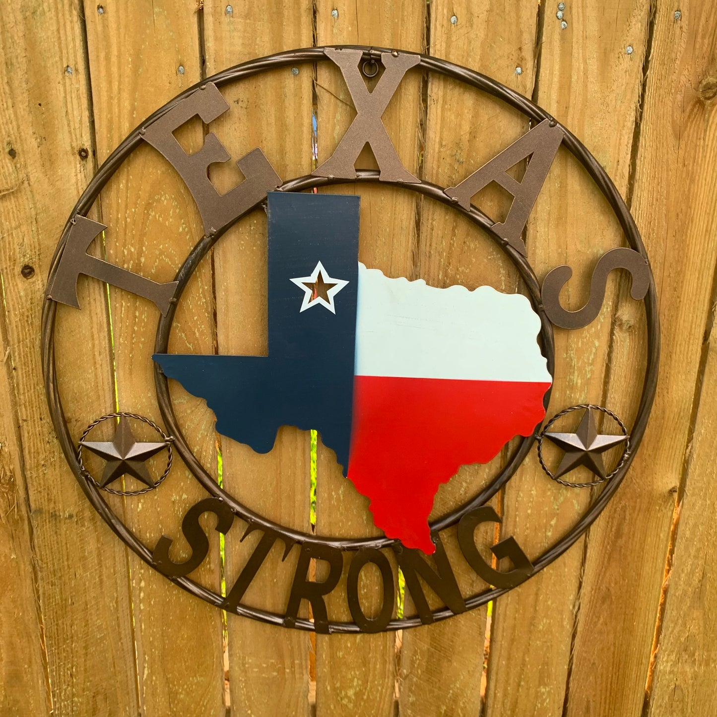 TEXAS STRONG BARN METAL WALL ART SIGN WESTERN HOME DECOR RED WHITE BLUE HANDMADE #EH13213