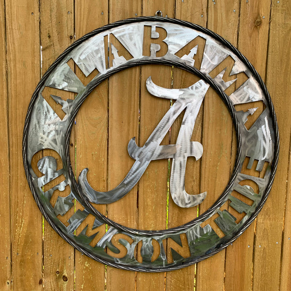 ALABAMA CRIMSON TIDE RAW METAL LASER CUT  WIDE BAND RING CUSTOM METAL VINTAGE TEAM CRAFT HANDMADE