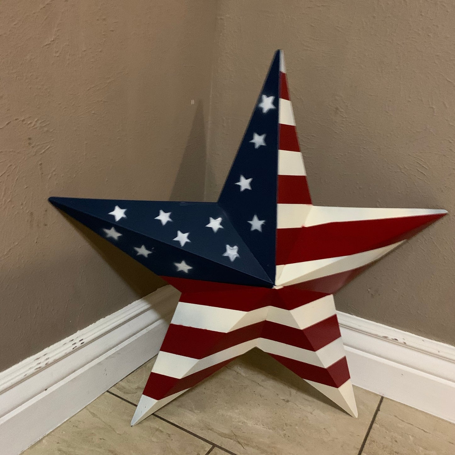 AMERICANA USA FLAG BARN STAR RED WHT BLUE STAR HANDMADE 12",24",36" #EH13297