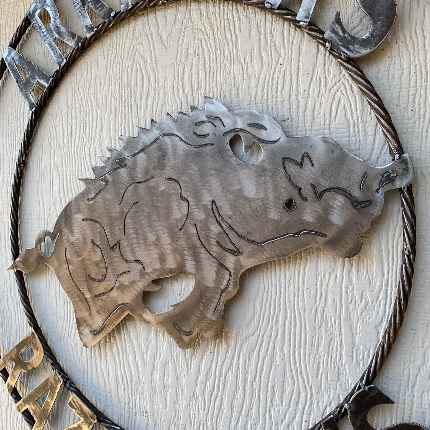 ARKANSAS RAZORBACKS CUSTOM RAW METAL VINTAGE CRAFT TEAM SIGN OFFICIAL LICENSED PRODUCT