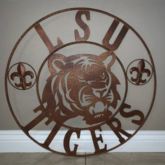 LSU TIGERS METAL CUSTOM VINTAGE CRAFT ART SIGN  WESTERN HOME DECOR 12,18",24",32",36"