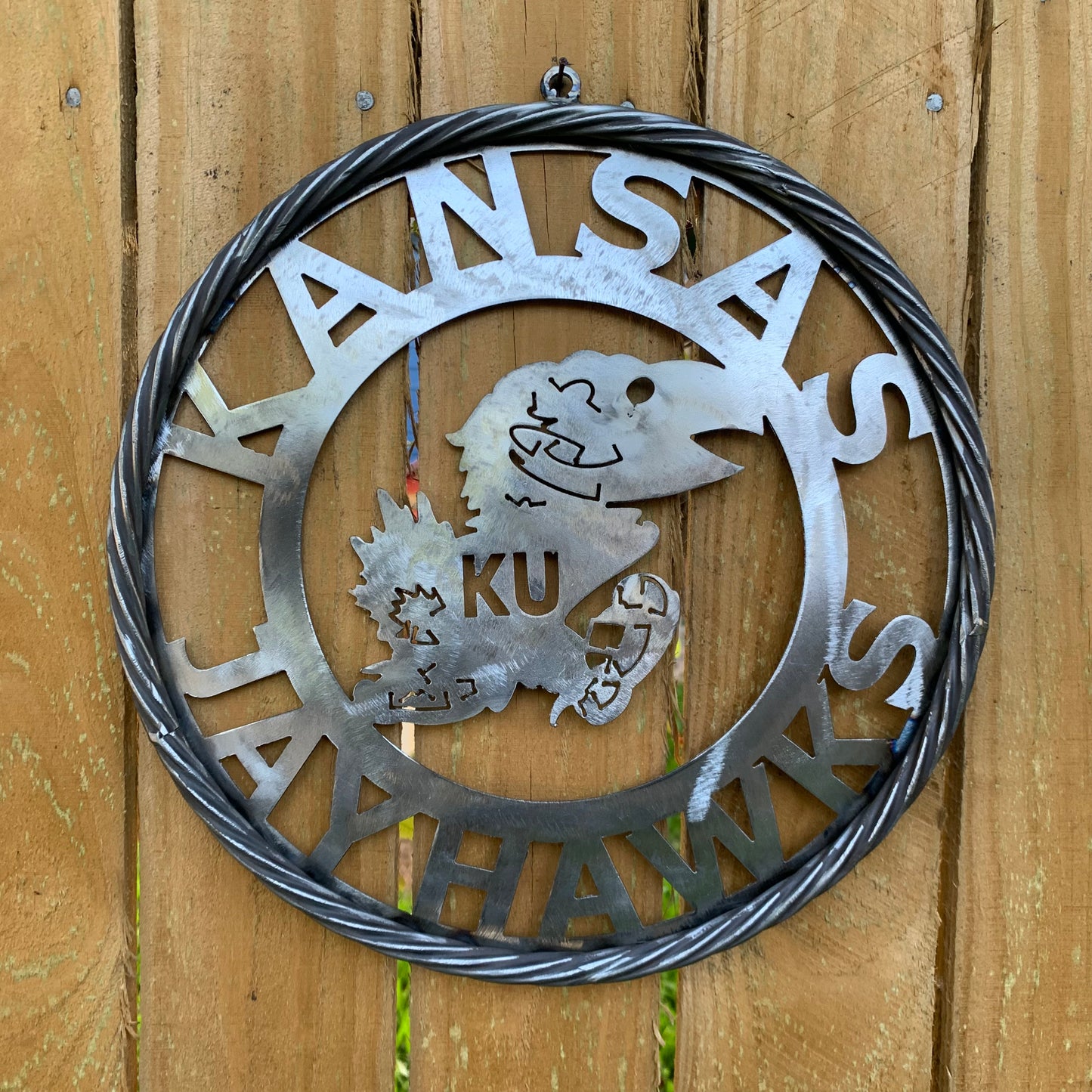 KANSAS JAYHAWKS RAW METAL CUSTOM VINTAGE CRAFT WALL ART TEAM SIGN HANDMADE