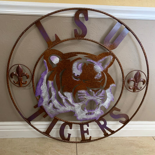 LSU TIGERS PURPLE WHITE CUSTOM METAL VINTAGE CRAFT SIGN TEAM WALL ART WESTERN HOME DECOR HANDMADE