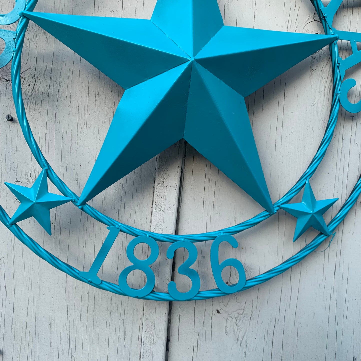 GOD BLESS TEXAS 1836 BARN METAL STAR TWISTED ROPE RING WESTERN HOME DECOR RUSTIC TURQUOISE SEASIDE NEW 24",32",36"