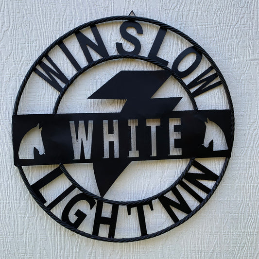 CUSTOM NAME LIGHTNIN HORSE STYLE SIGN RAW METAL BARN ROPE RING WESTERN HOME DECOR HANDMADE 24",32",36"