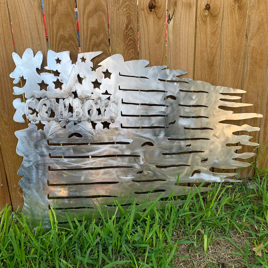 TATTERED DALLAS COWBOYS FLAG RAW METAL LASERCUT HANDMADE WESTERN HOME DECOR BRAND NEW