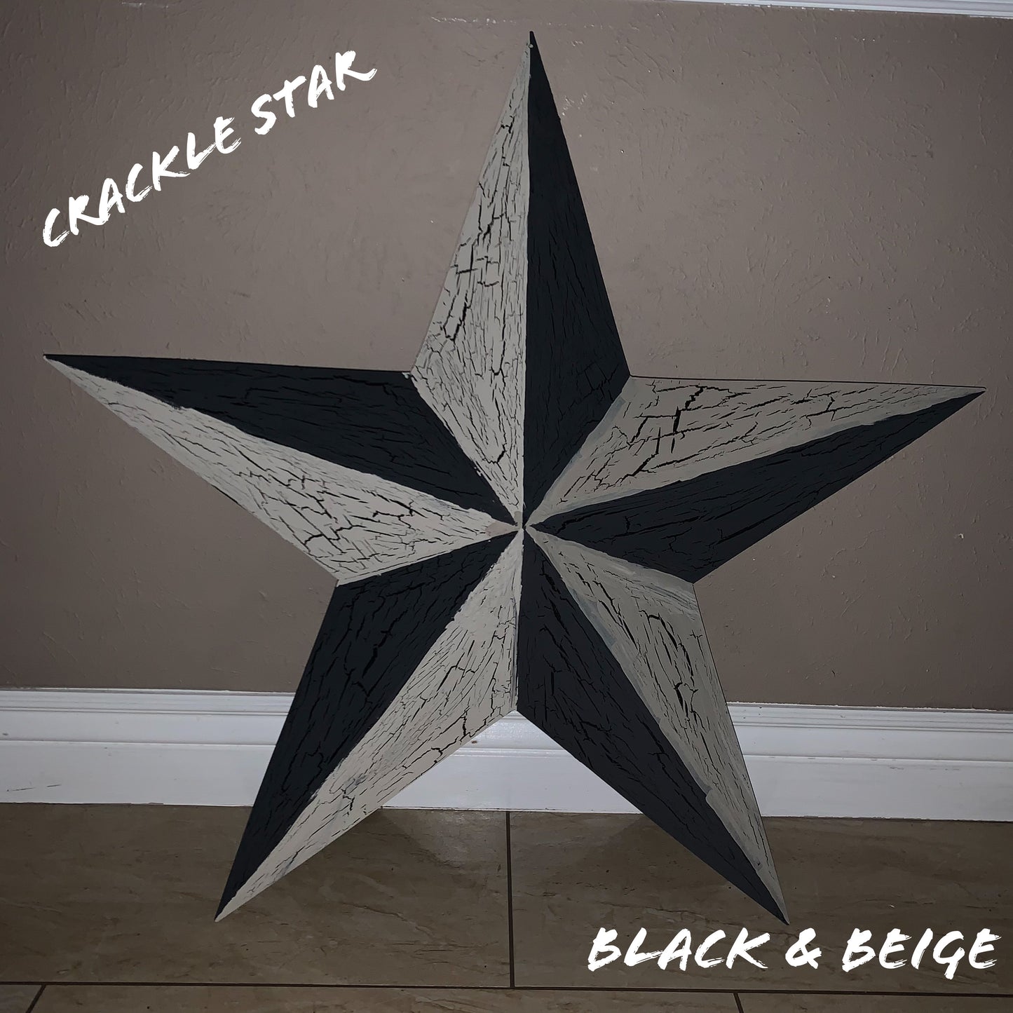 CRACKLE STYLE BEIGE & BLACK METAL BARN STAR METAL WALL ART WESTERN HOME DECOR RUSTIC NEW