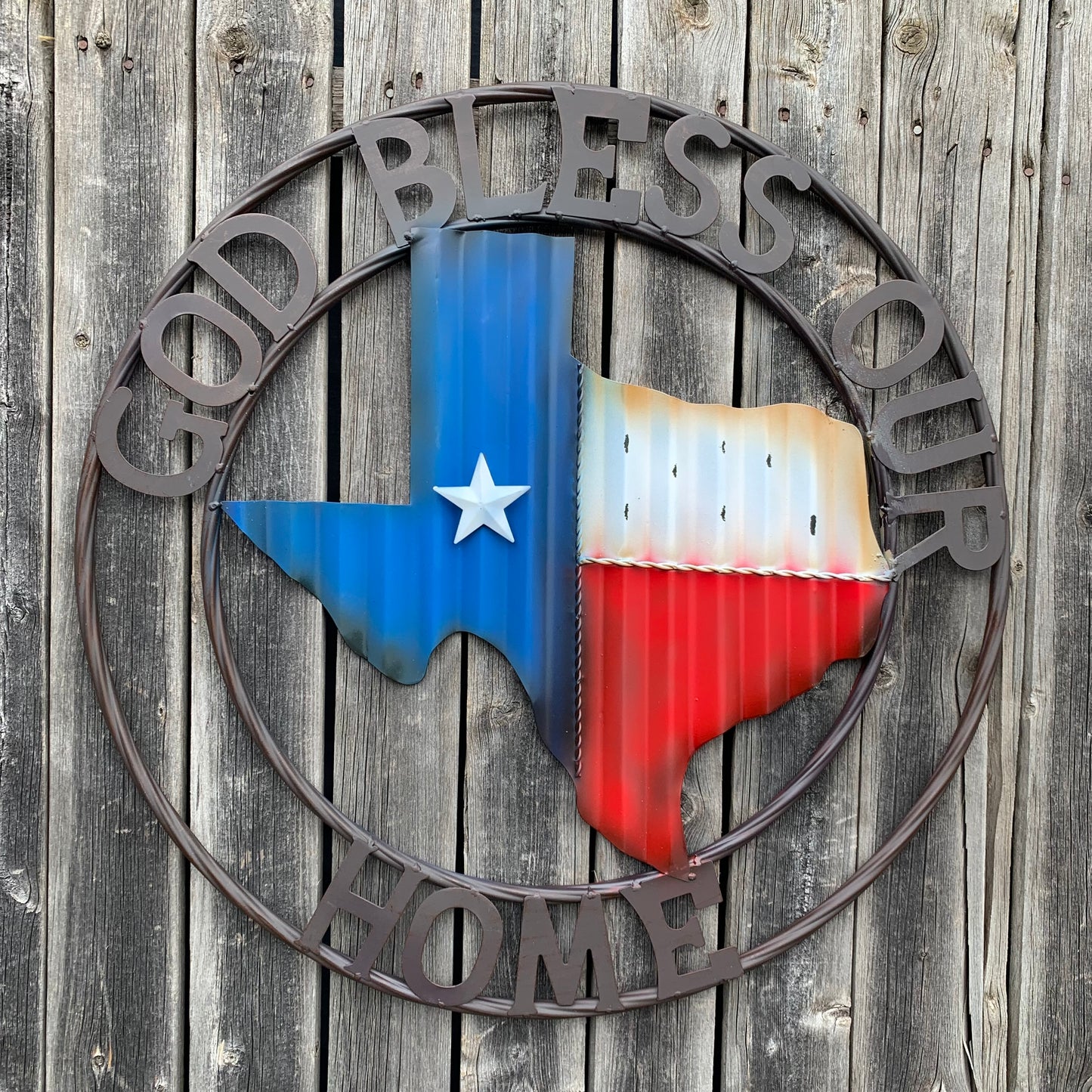 24" WAVY GOD BLESS PUR HOME STATE OF TEXAS METAL CRAFT SIN WESTERN HOME DECOR HANDMADE NEW #EH12970