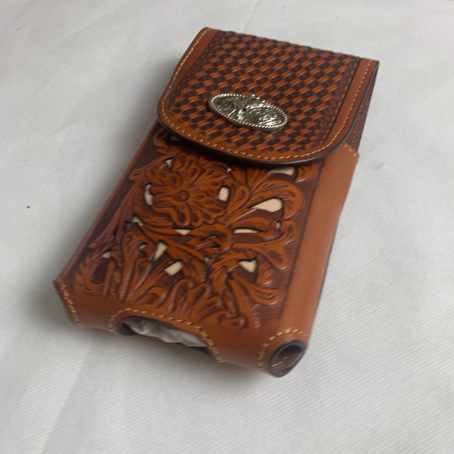 7.5" RODEO BULL RIDER TAN BEIGE LEATHER POUCH EXTRA LARGE  BELT LOOP HOLSTER CELL PHONE CASE UNIVERSAL OVERSIZE HANDMADE #EH12963