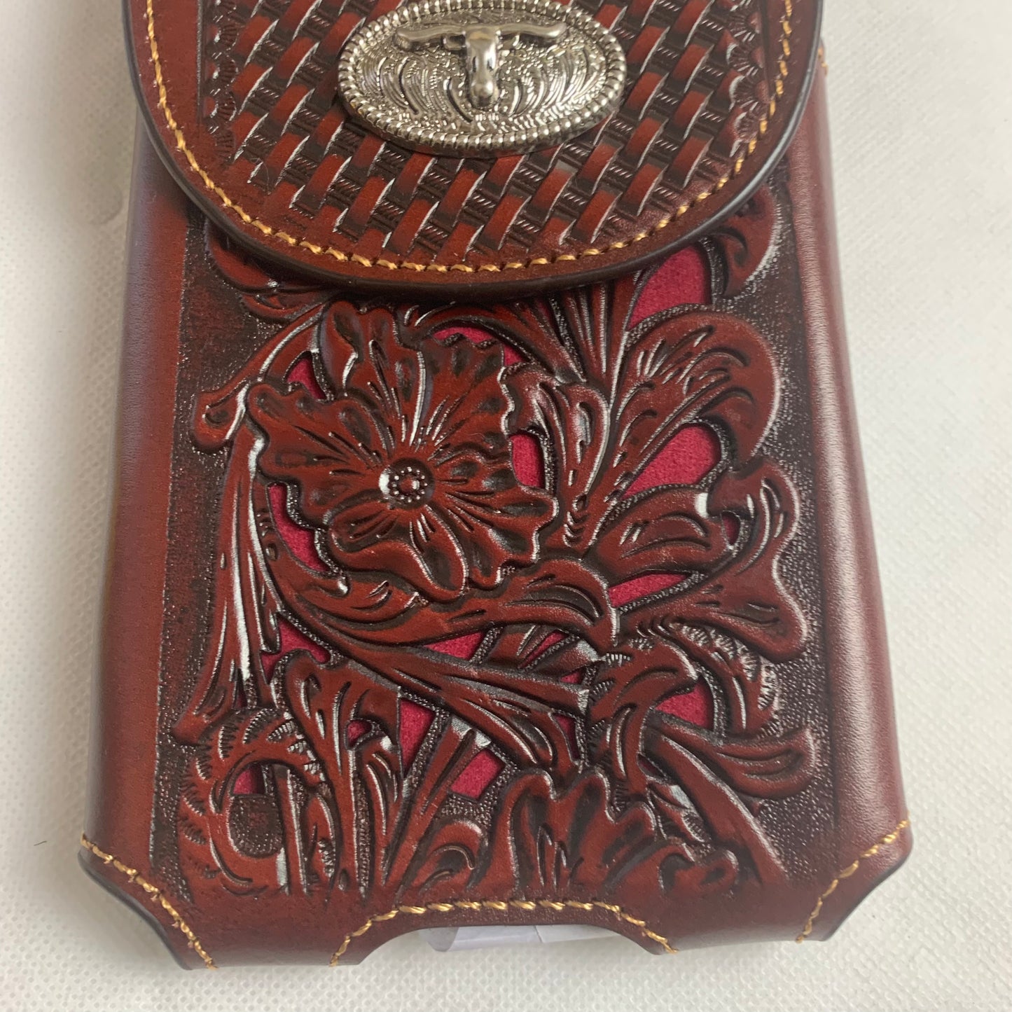 7.5" LONGHORNS COFFEE BROWN LEATHER POUCH EXTRA LARGE  BELT LOOP HOLSTER CELL PHONE CASE UNIVERSAL OVERSIZE