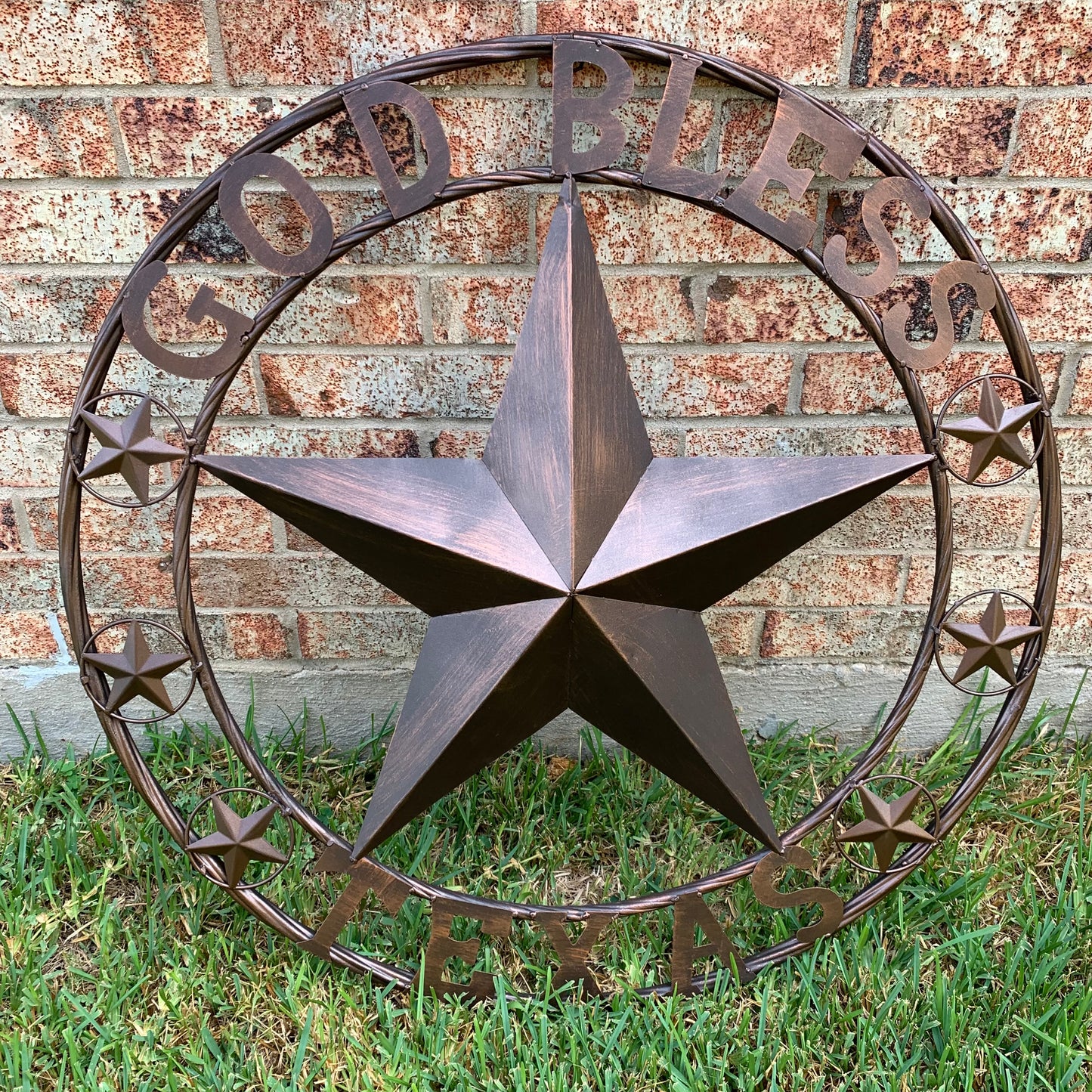 GOD BLESS TEXAS BARN 3d LONE STAR WITH 3 SMALL STARS TWISTED RING WESTERN HOME DECOR RUSTIC BRONZE HANDMADE NEW #EH11107