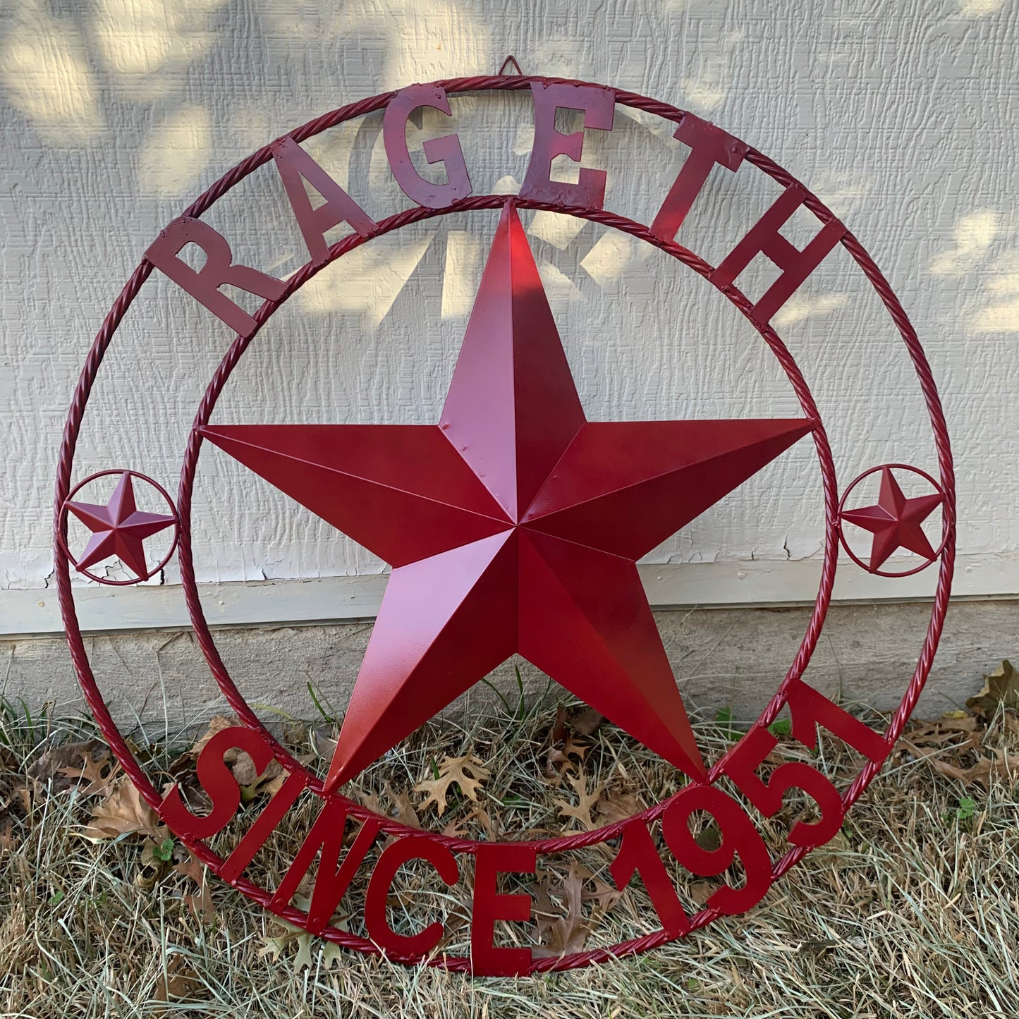 RAGETH STYLE YOUR CUSTOM STAR METAL NAME RUSTIC BURGUNDY RED PHILLIPS CUSTOM 3d STAR METAL NAME BARN STAR TWISTED ROPE RING DESIGN METAL WALL ART HOME DECOR ANY SIZE