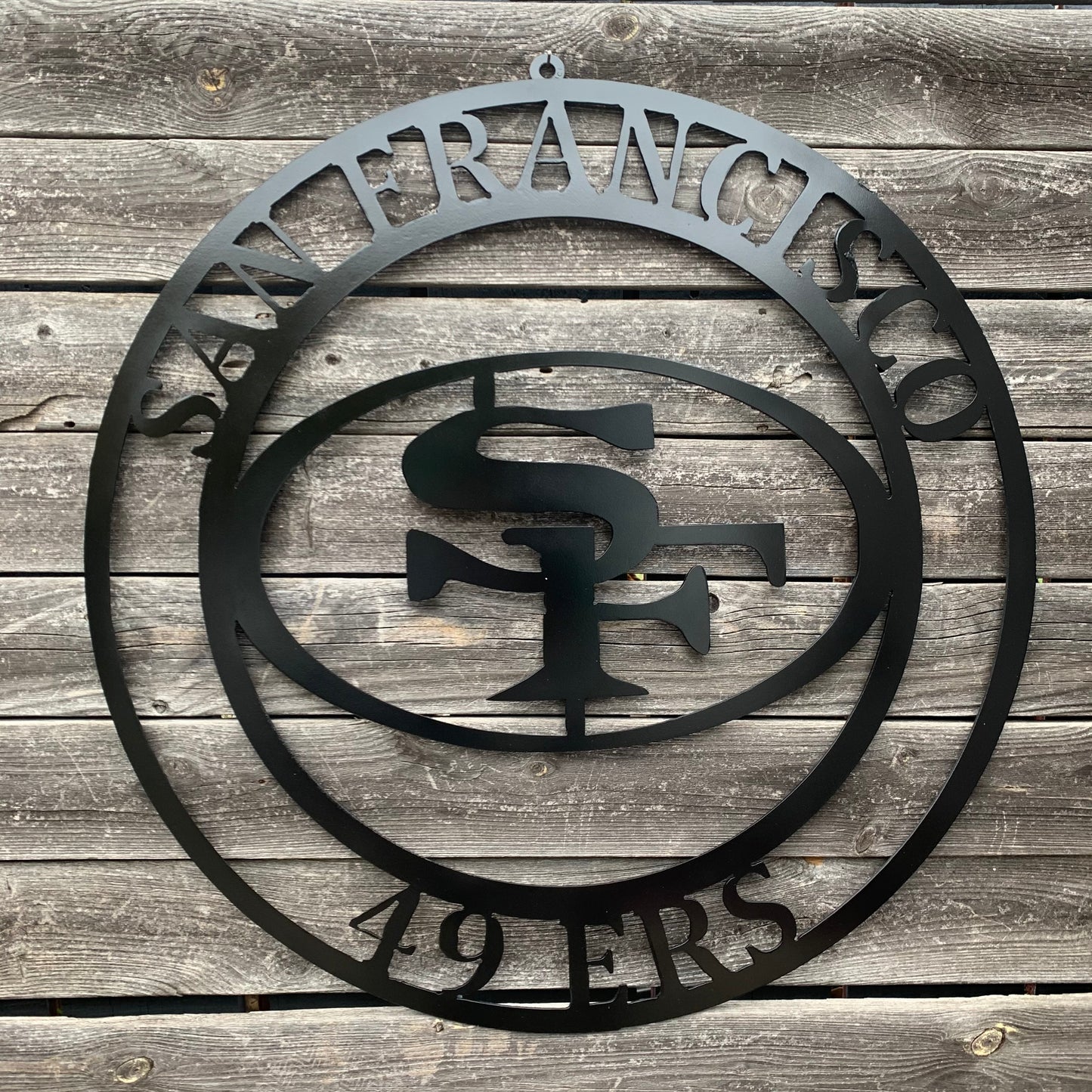 SAN FRANCISCO 49ERS METAL CUSTOM VINTAGE CRAFT TEAM SIGN RUSTIC BLACK HAND MADE IN USA 18",24",36",40",50"