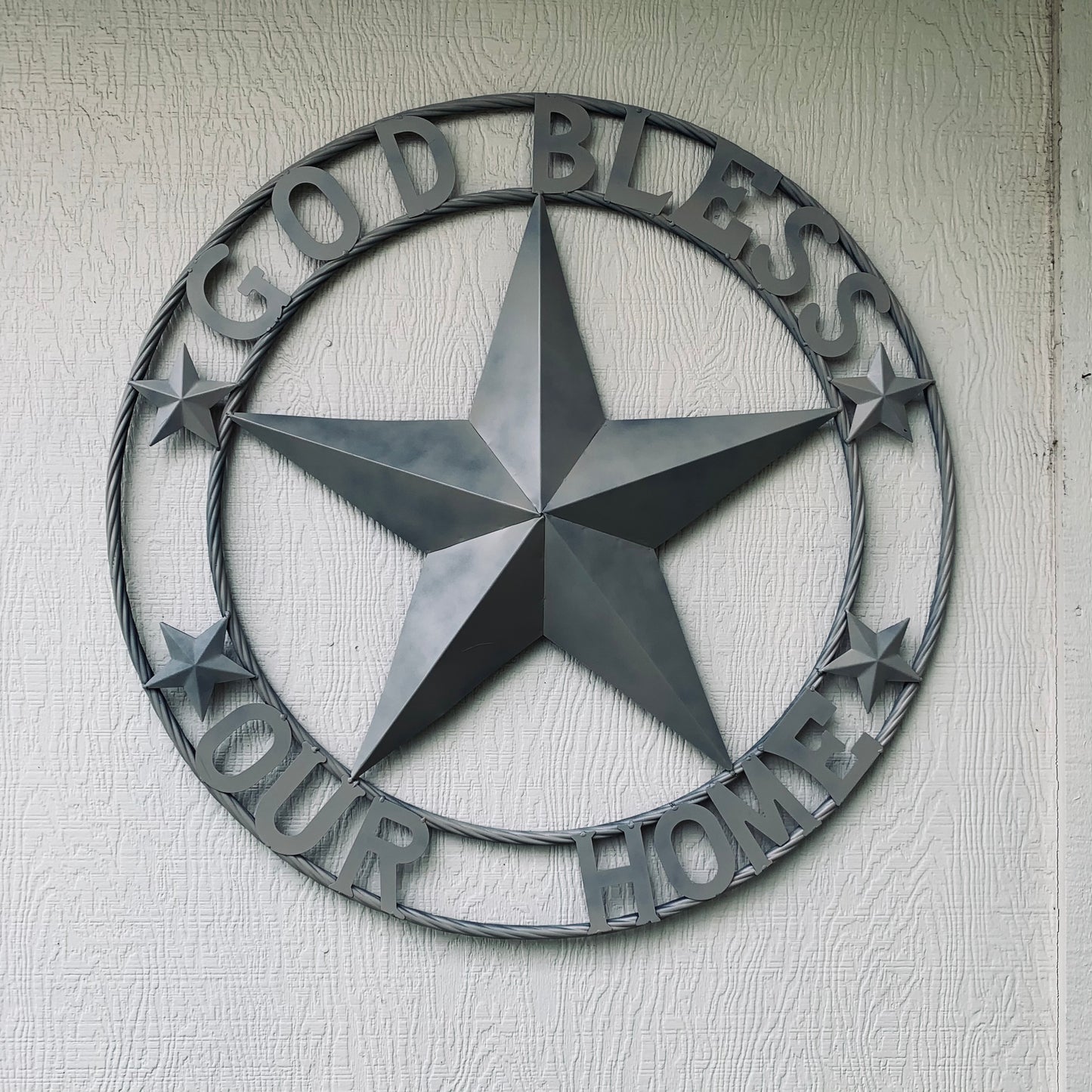 GOD BLESS OUR HOME RUSTIC BEIGE BARN METAL STAR ROPE RING WALL ART WESTERN HOME DECOR HANDMADE NEW #EH11686