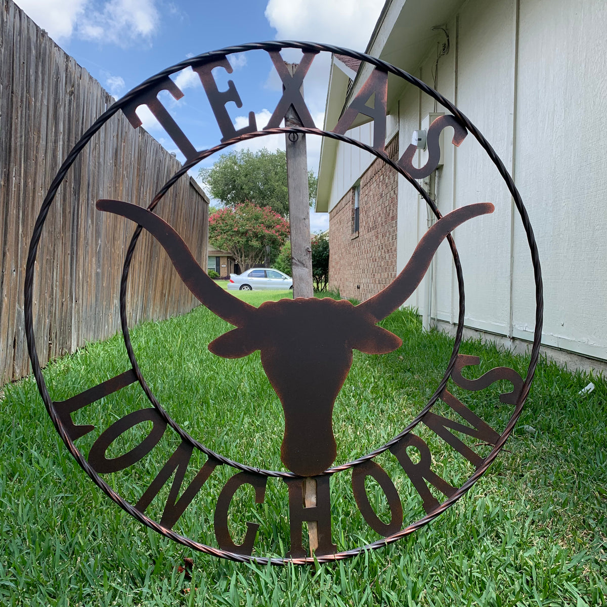 TEXAS LONGHORNS CUSTOM METAL VINTAGE CRAFT SIGN TEAM ART WESTERN HOME DECOR RUSTIC BRONZE HANDMADE #EH12565