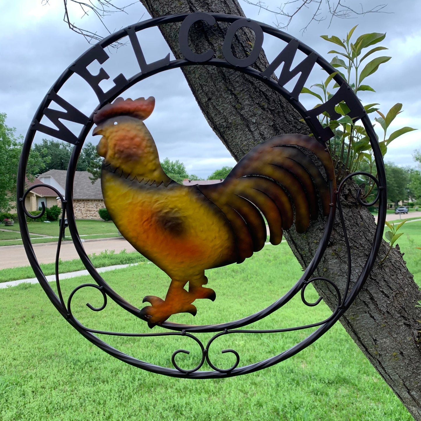 ROOSTER WELCOME 24" METAL SCROLL STYLE WESTERN HOME DECOR HANDMADE NEW-#EH10143