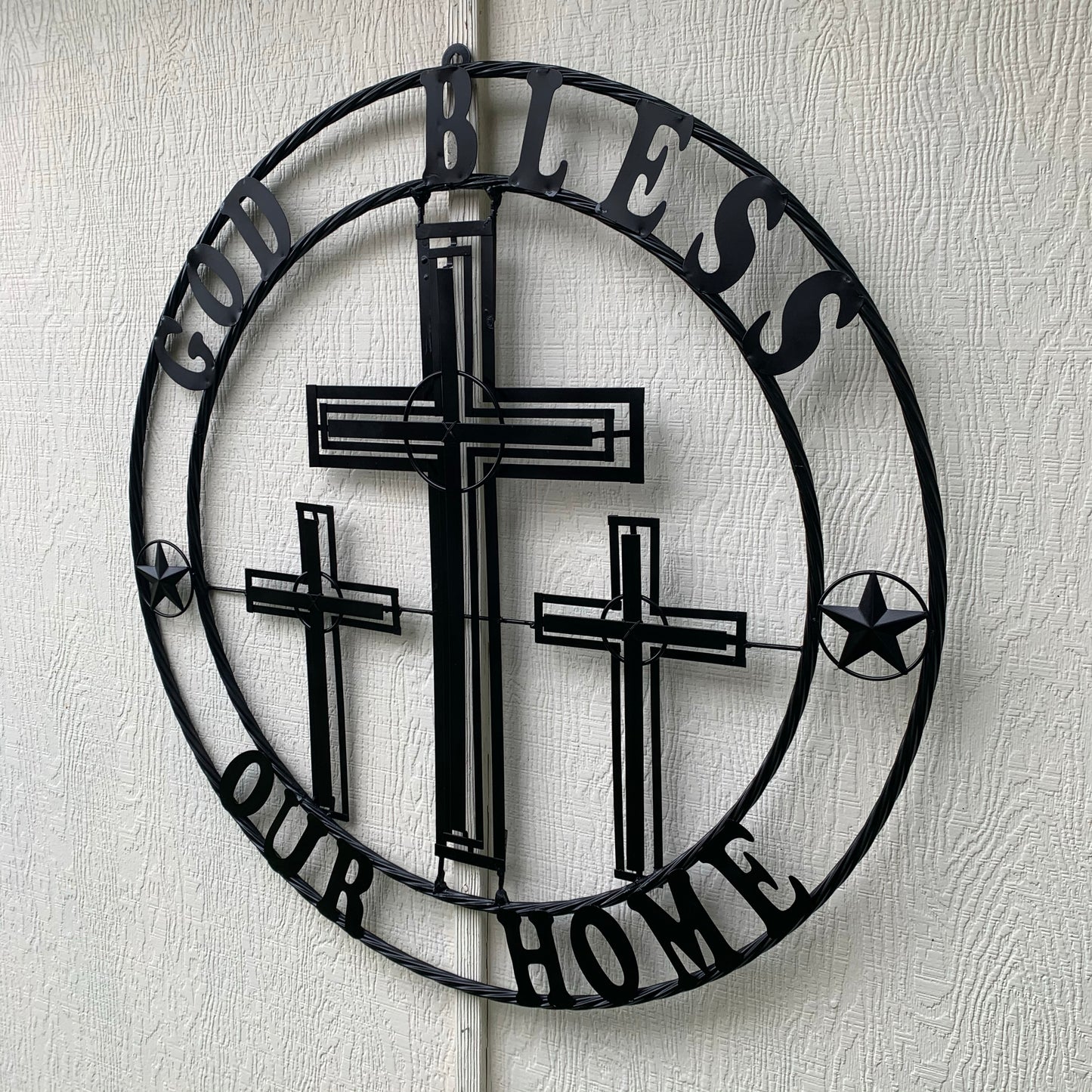 40"GOD BLESS OUR HOME CRUCIFIX CROSS METAL WALL ART BLACK HANDMADE NEW