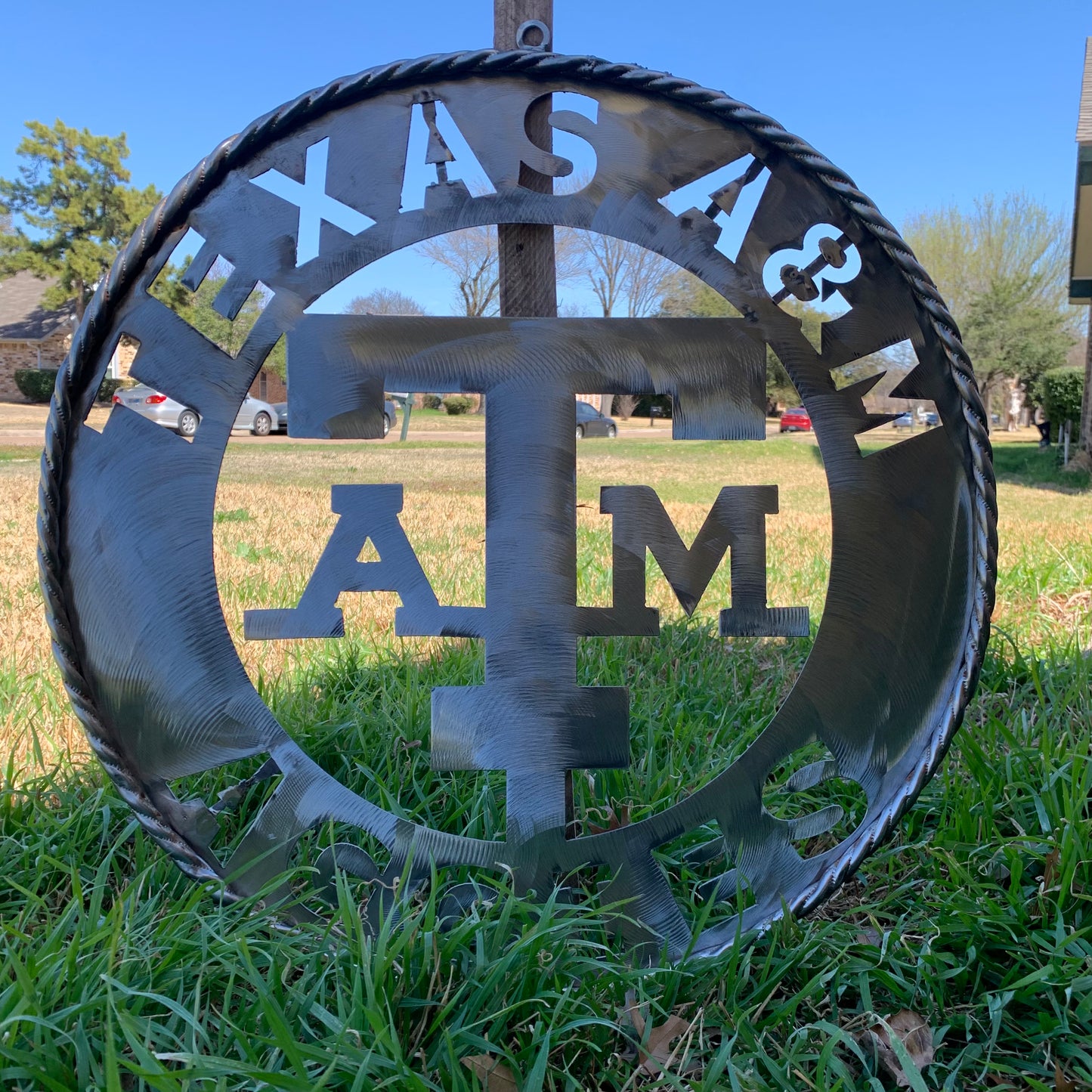 TEXAS A&M WIDE BAND RAW METAL CUSTOM VINTAGE CRAFT WALL ART TEAM SIGN HANDMADE