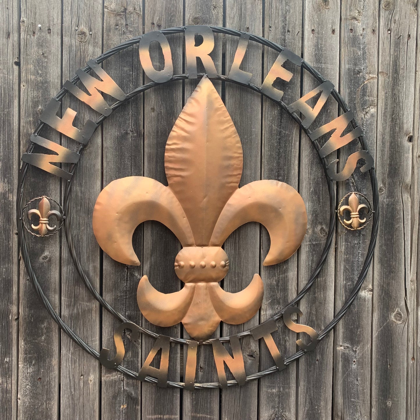 NEW ORLEANS SAINTS METAL SIGN WALL ART WESTERN HOME DECOR GOLD & BLACK HANDMADE #EH10272