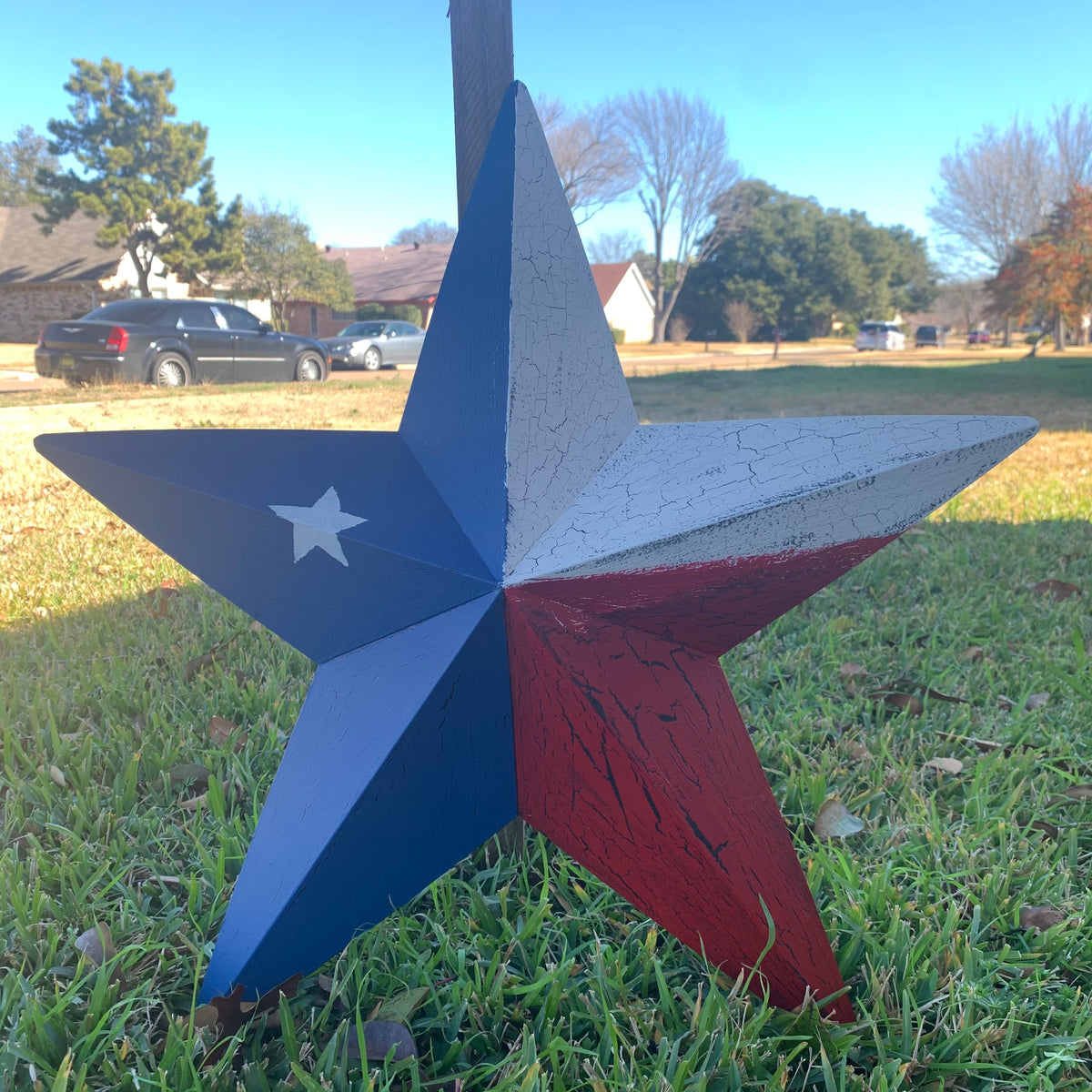 CRACKLE STYLE RED WHITE & BLUE METAL BARN STAR METAL WALL ART WESTERN HOME DECOR RUSTIC NEW