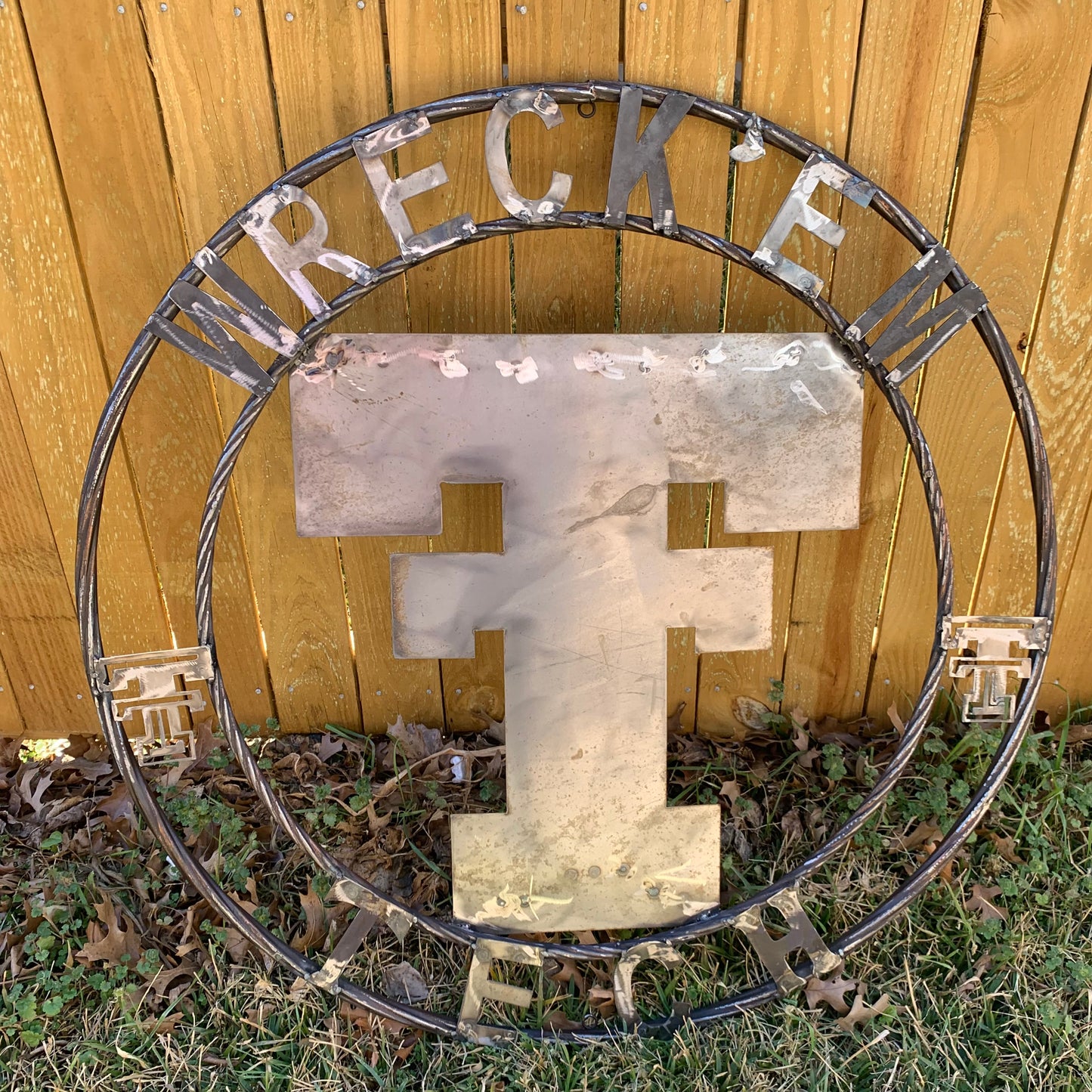 12",18",24",32",36" WRECKEM TEXAS TECH RAW METAL CUSTOM VINTAGE CRAFT METAL TEAM SIGN HANDMADE