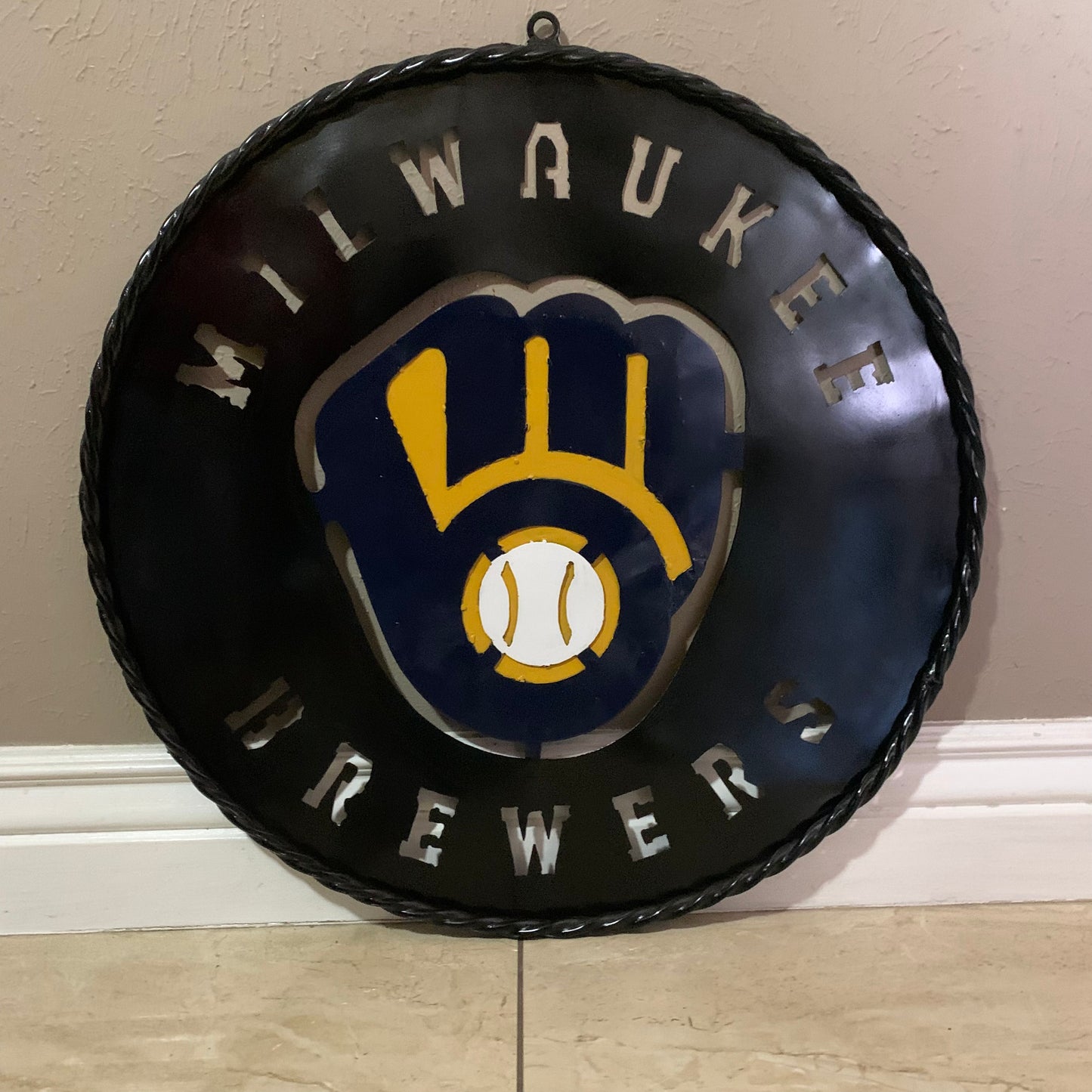24" MILWAUKEE BREWERS WIDE BAND DISC CUSTOM METAL VINTAGE CRAFT TEAM SPORTS SIGN HANDMADE