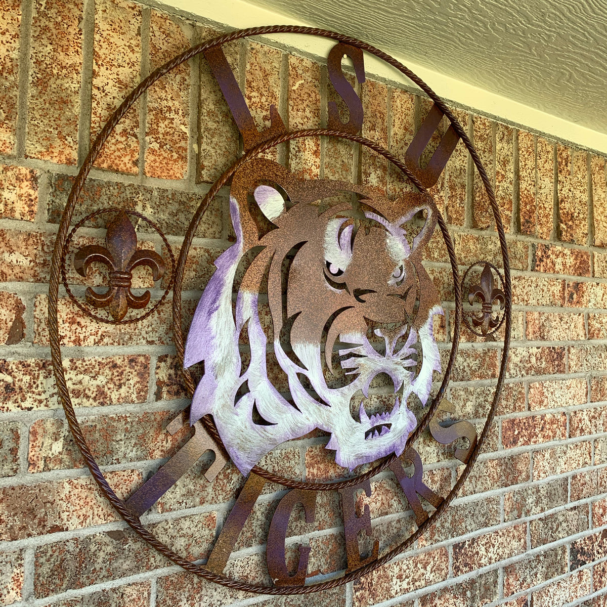 LSU TIGERS PURPLE WHITE CUSTOM METAL VINTAGE CRAFT SIGN TEAM WALL ART WESTERN HOME DECOR HANDMADE