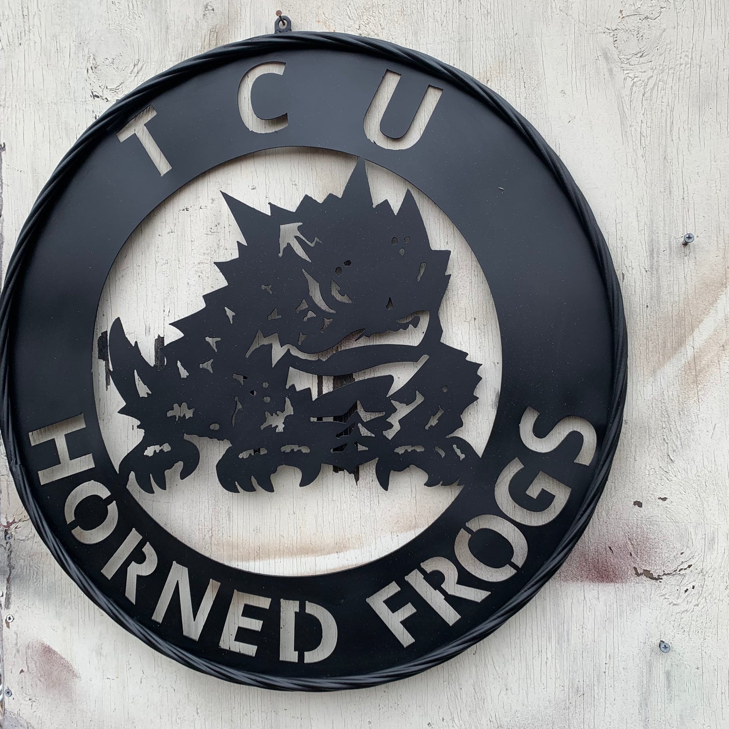 TCU HORNED FROGS CUSTOM BLACK METAL VINTAGE CRAFT SIGN HANDMADE