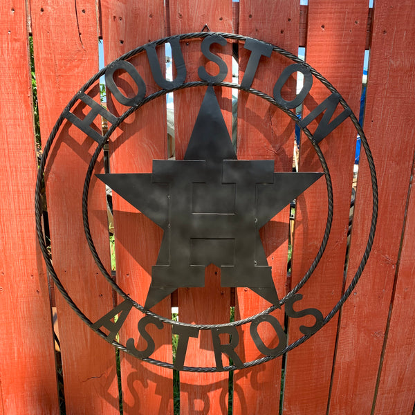 HOUSTON ASTROS CUSTOM METAL VINTAGE CRAFT SIGN TEAM ALL RUSTIC BLACK HANDMADE 12",18",24",32"