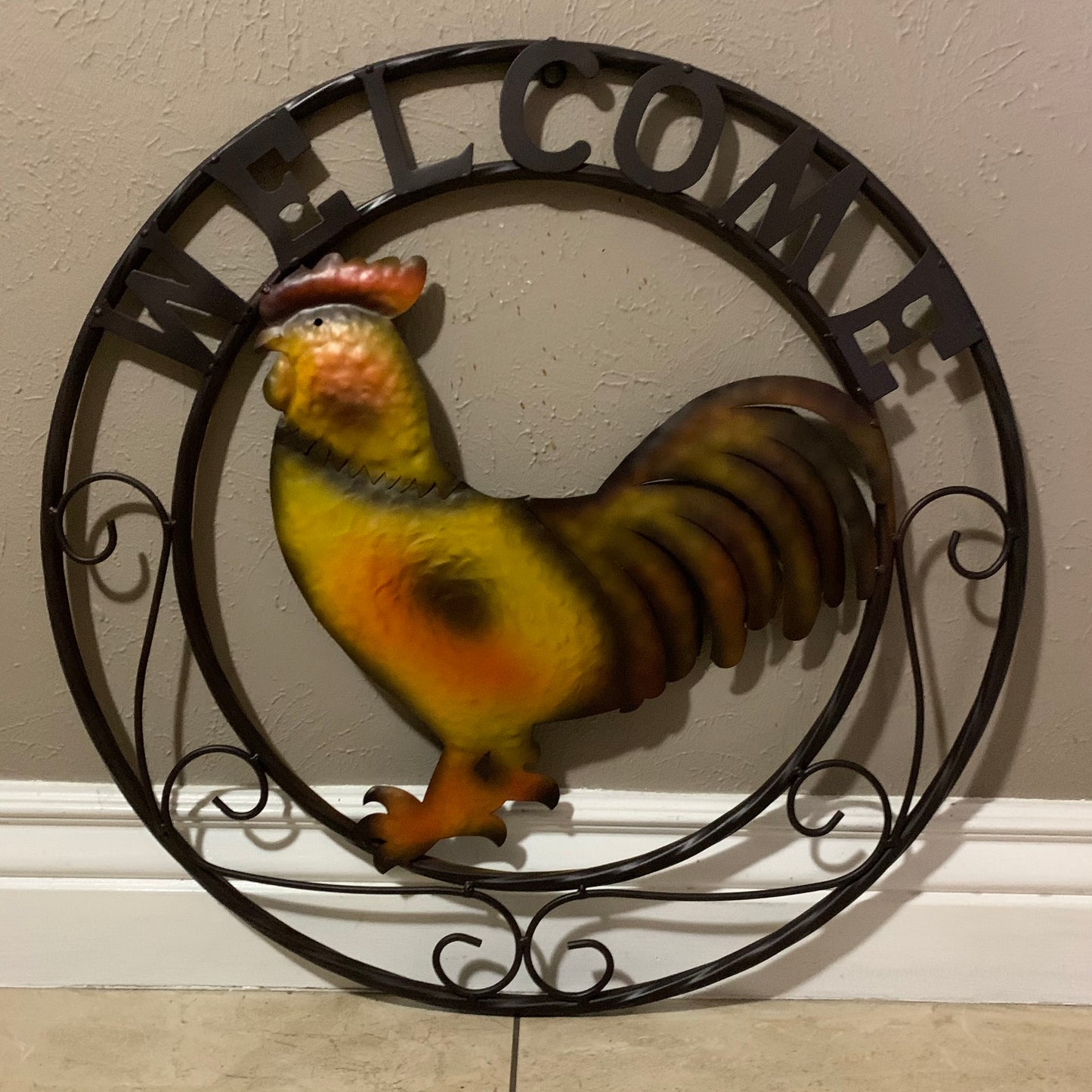 ROOSTER WELCOME 24" METAL SCROLL STYLE WESTERN HOME DECOR HANDMADE NEW-#EH10143