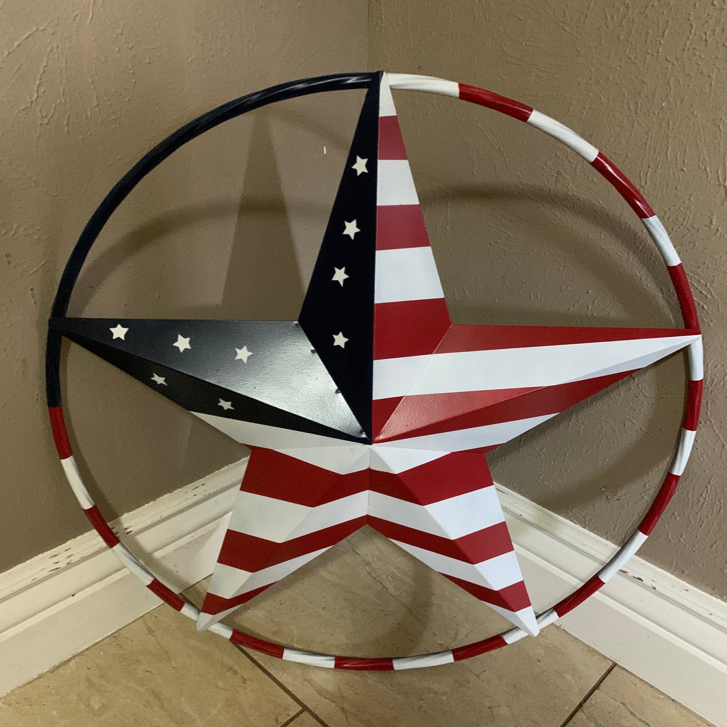 USA FLAG STAR AMERICAN FLAG METAL3D TWIST ROPE RING RED WHT BLUE WESTERN HOME DECOR HANDMADE #EH11925, 12",24",36",48"