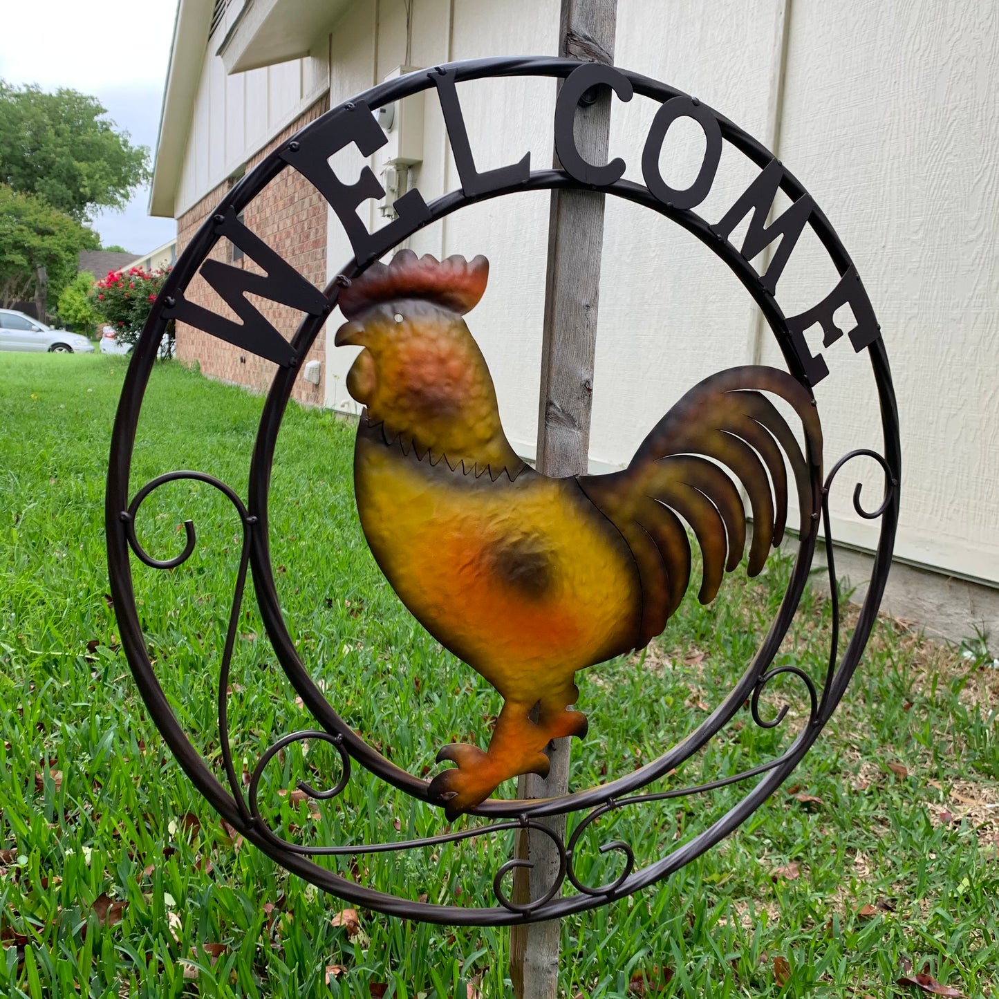 ROOSTER WELCOME 24" METAL SCROLL STYLE WESTERN HOME DECOR HANDMADE NEW-#EH10143